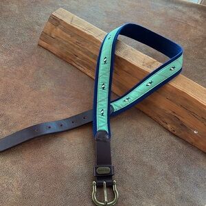 Fish Hippie Green & Blue Belt with Fish Design, leather ends, & buckle. 38